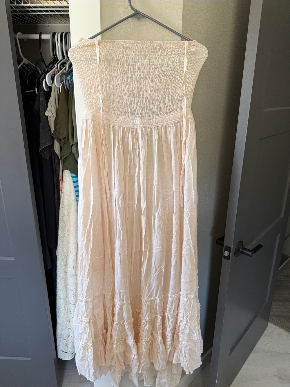 Strapless Smocked Maxi Dress in Light Peach